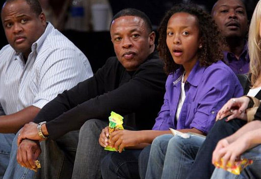 DR DRE AND DAUGHTER TAKE IN A LAKERS GAME