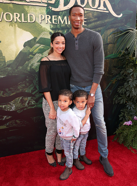HOLLYWOOD, CALIFORNIA - APRIL 04: (L-R) Melissa Sanchez, professional basketball player Wesley Johnson with sons Wesley and Santana Johnson attend the premiere of Disney's "The Jungle Book" at the El Capitan Theatre on April 4, 2016 in Hollywood, California. (Photo by Todd Williamson/Getty Images)