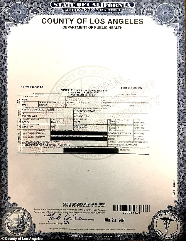 Psalm West birth certificate