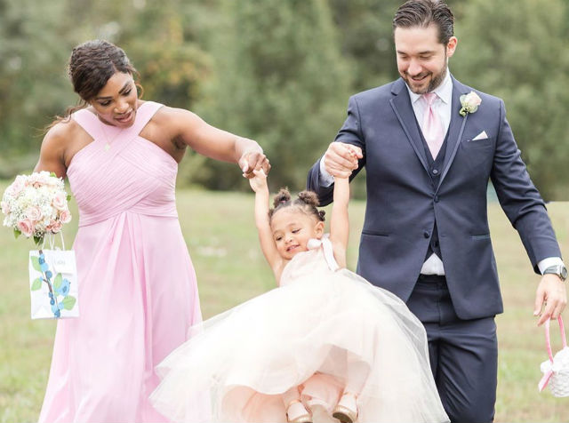 SERENA WILLIAMS, HUSBAND ALEXIS OHANIAN, AND DAUGHTER HAVE A SWINGIN' GOOD  TIME AT A FRIEND'S WEDDING