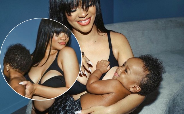 RIHANNA AND SON RZA PROMOTE HER NEW MATERNITY COLLECTION