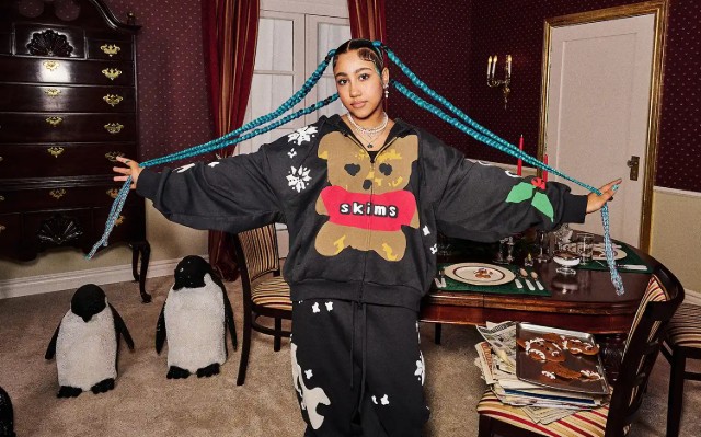 North West modeling the SKIMS and Cactus Plant Flea Market collection.
SKIMS/Harmony Korine